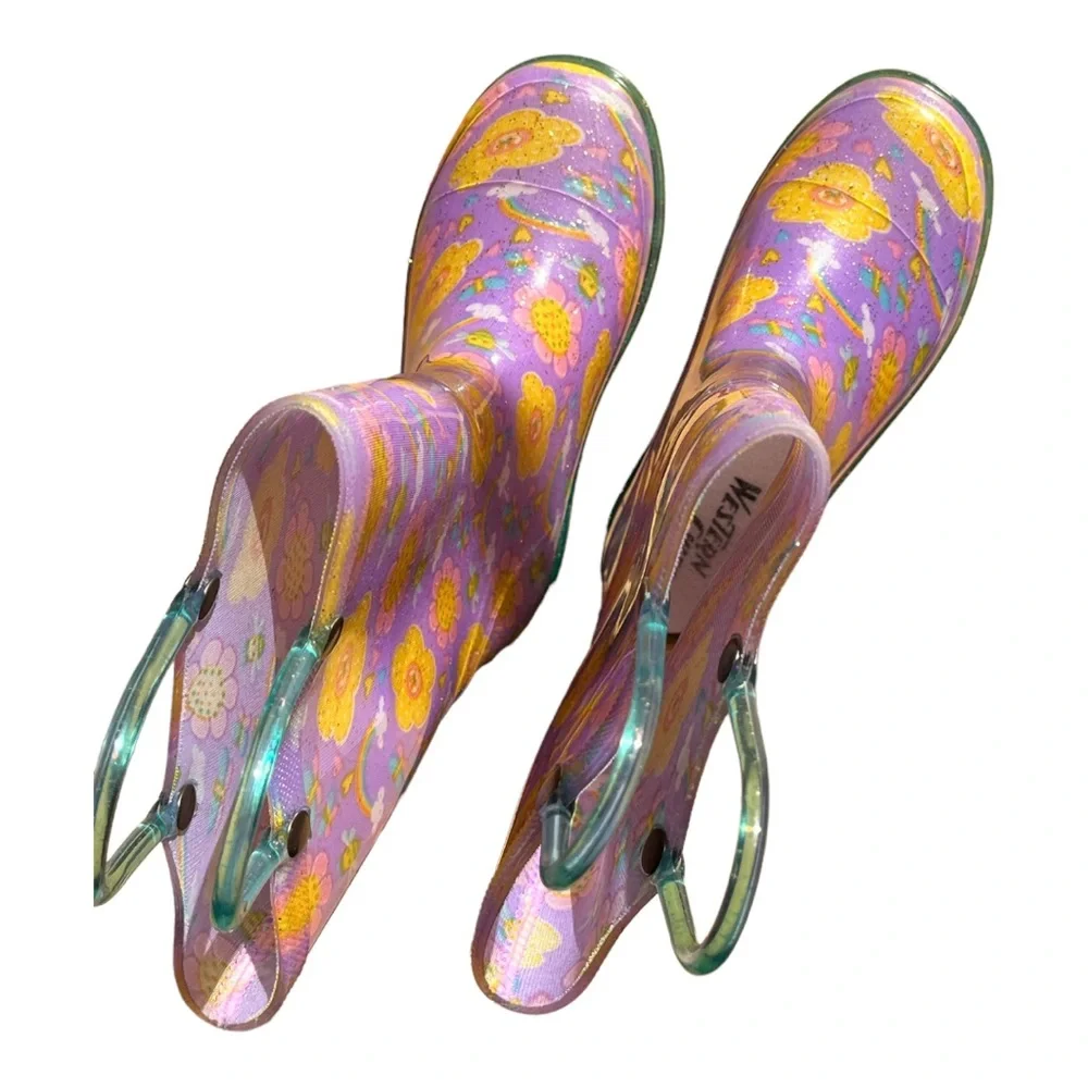 Western chief girls floral rainbow rain boots light up size 12 - Picture 9 of 9